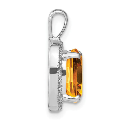 14k White Gold Cushion Citrine and Real Diamond Pendant