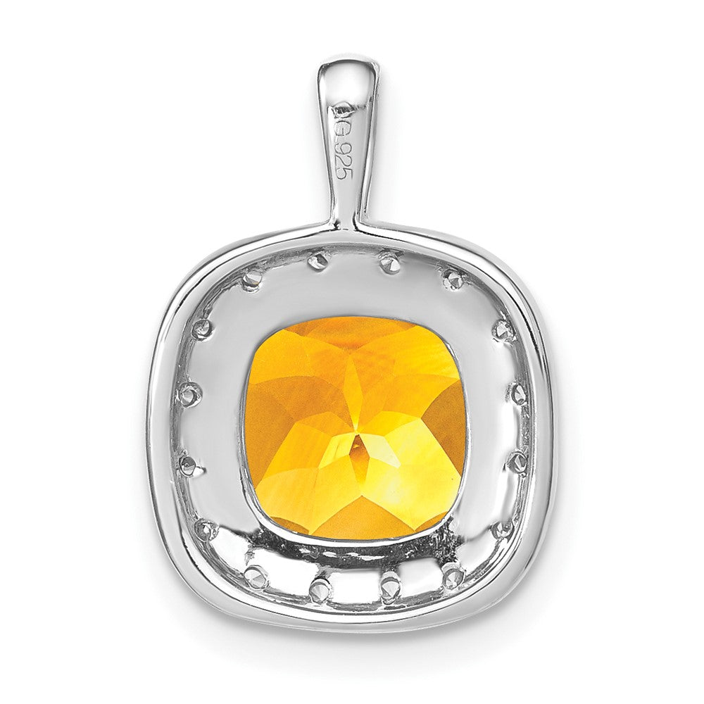 14k White Gold Cushion Citrine and Real Diamond Pendant