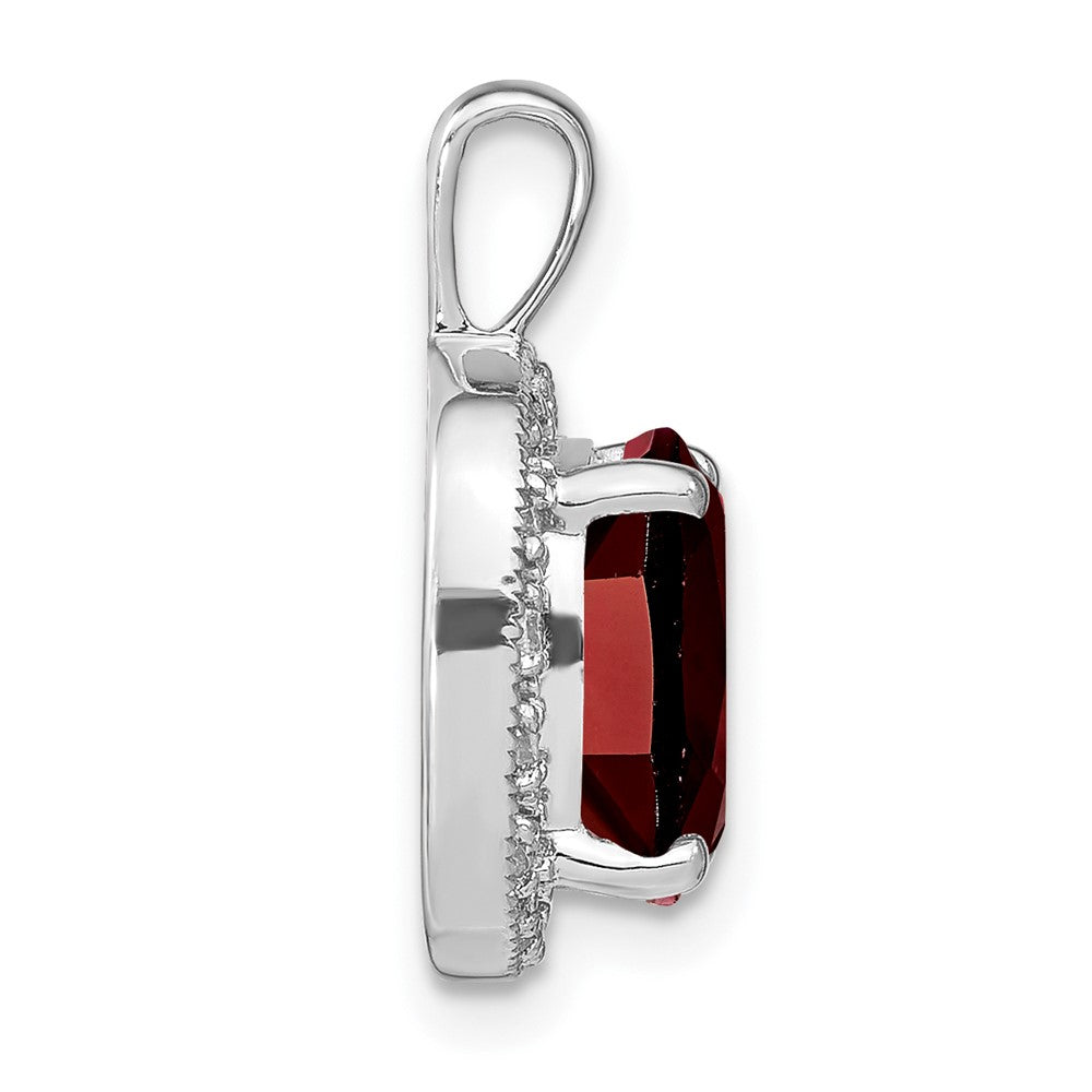 14k White Gold Cushion Garnet and Real Diamond Pendant