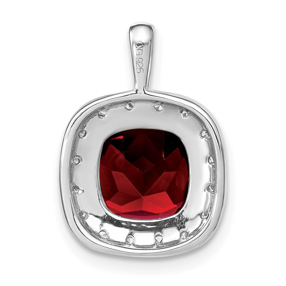 14k White Gold Cushion Garnet and Real Diamond Pendant