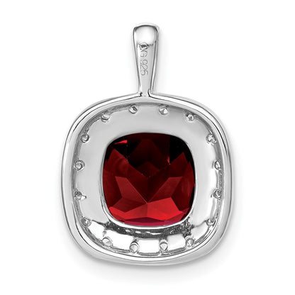 14k White Gold Cushion Garnet and Real Diamond Pendant