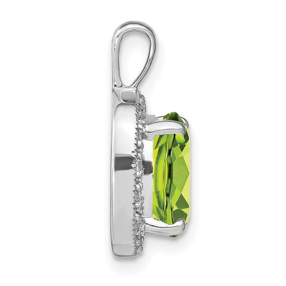 14k White Gold Cushion Peridot and Real Diamond Pendant