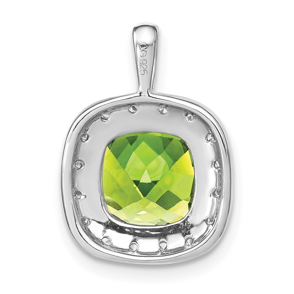 14k White Gold Cushion Peridot and Real Diamond Pendant