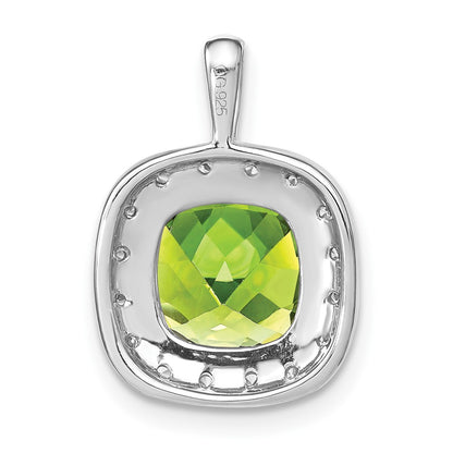 14k White Gold Cushion Peridot and Real Diamond Pendant