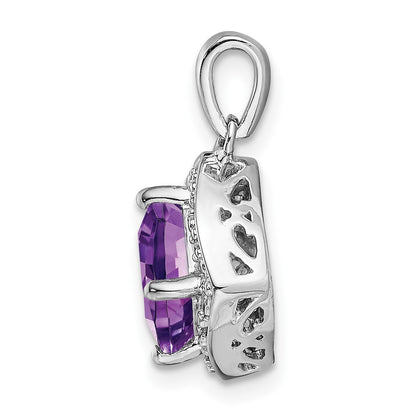14k White Gold Cushion Amethyst and Real Diamond Pendant