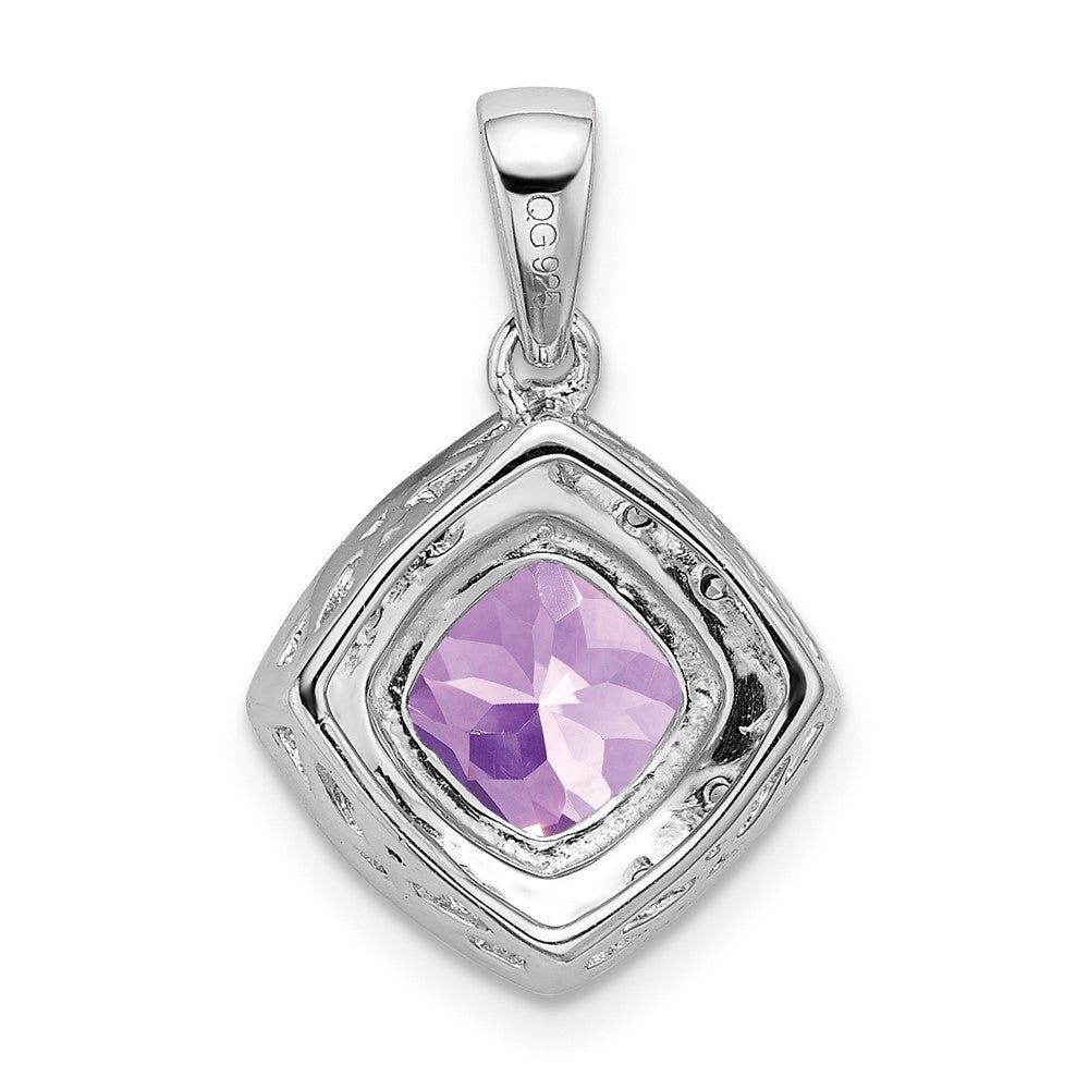 14k White Gold Cushion Amethyst and Real Diamond Pendant