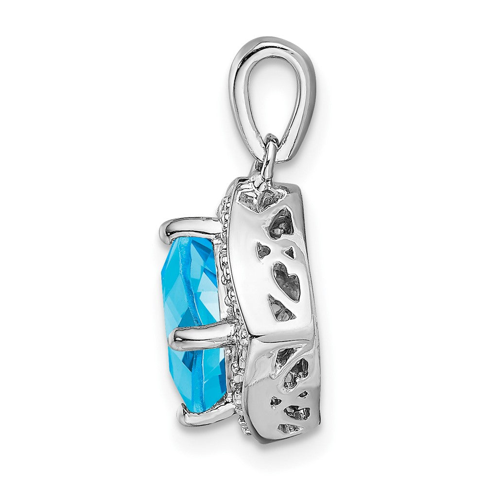 Solid 14k White Gold Cushion Simulated Blue Topaz and CZ Pendant