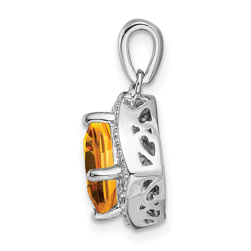14k White Gold Cushion Citrine and Real Diamond Pendant