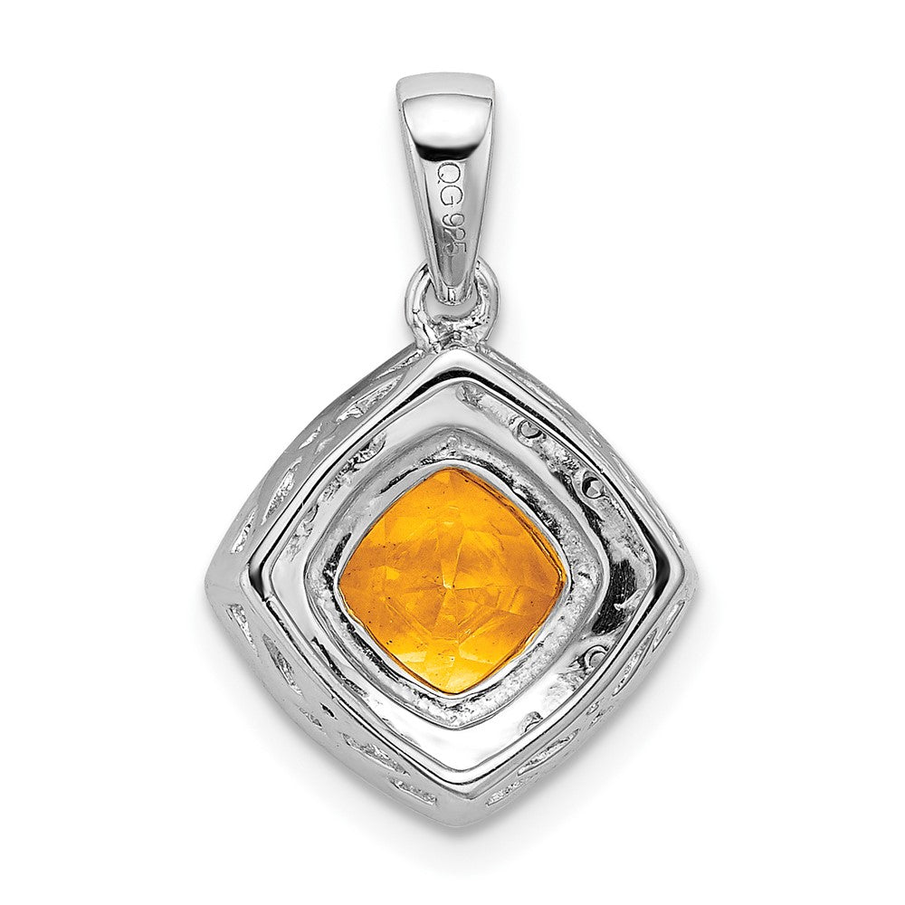 14k White Gold Cushion Citrine and Real Diamond Pendant