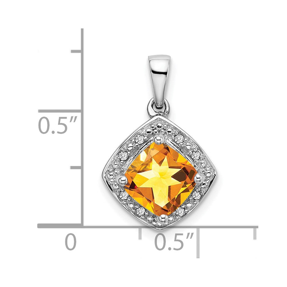14k White Gold Cushion Citrine and Real Diamond Pendant