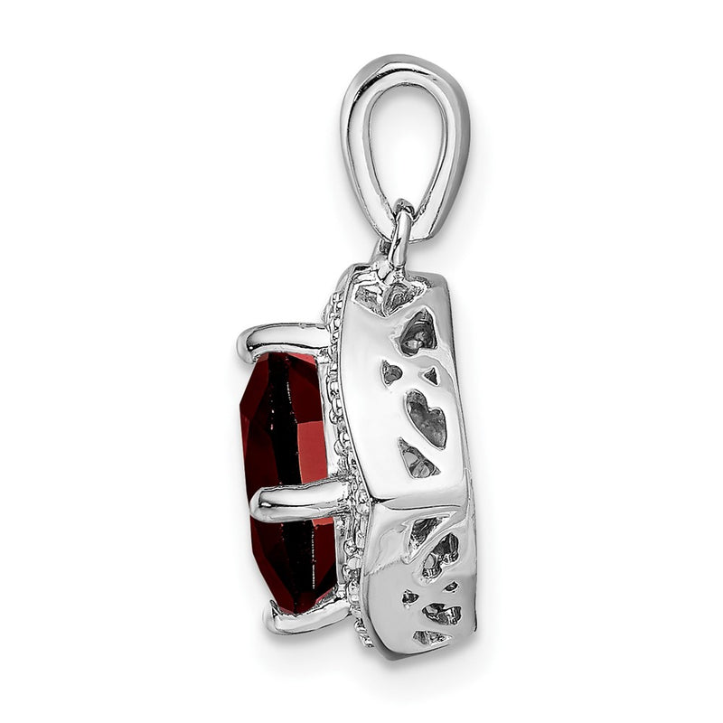 14k White Gold Cushion Garnet and Real Diamond Pendant