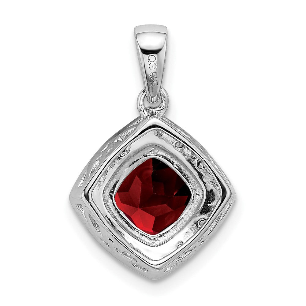 14k White Gold Cushion Garnet and Real Diamond Pendant