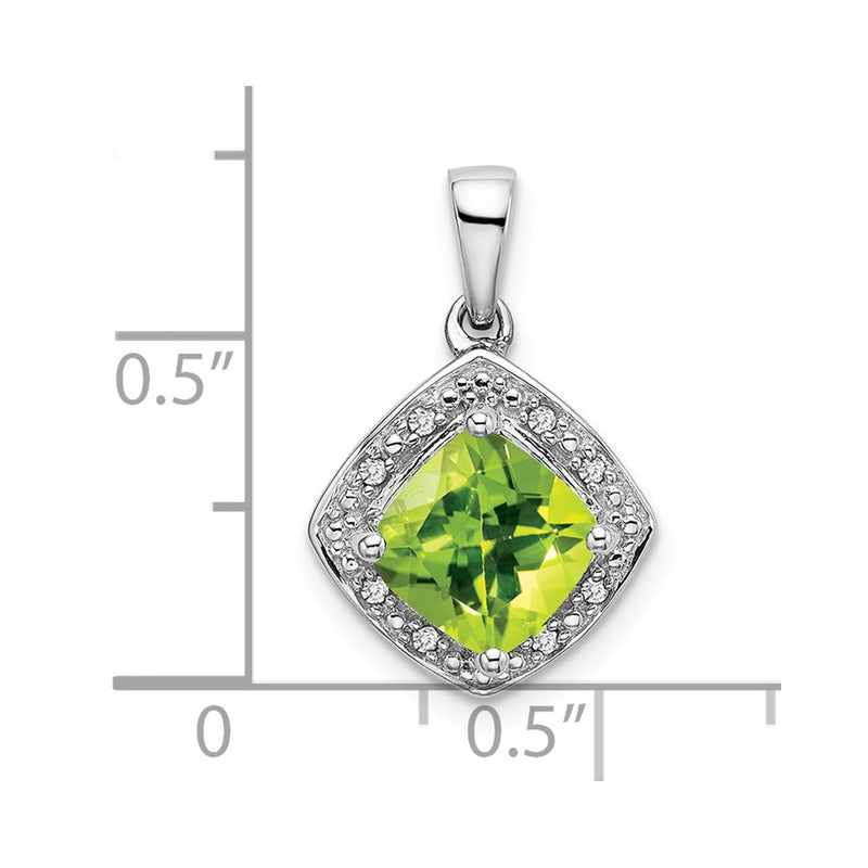 14K White Gold Cushion Peridot and Real Diamond Pendant
