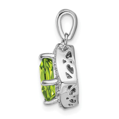 14k White Gold Cushion Peridot and Real Diamond Pendant