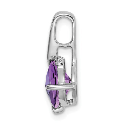 14k White Gold Cushion Amethyst and Real Diamond Pendant