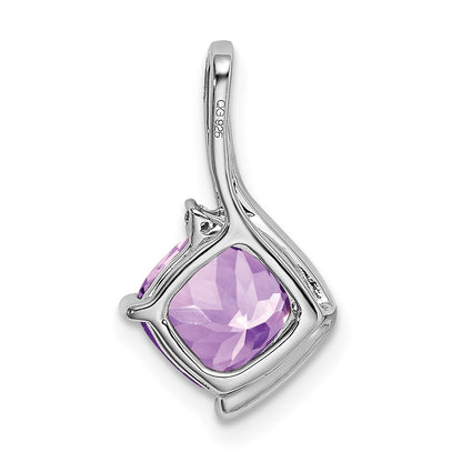 14k White Gold Cushion Amethyst and Real Diamond Pendant