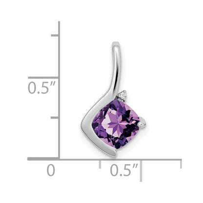 14k White Gold Cushion Amethyst and Real Diamond Pendant