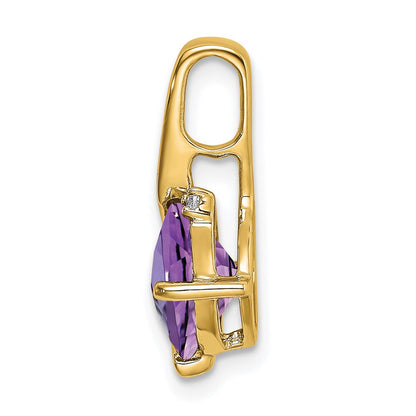 14K Yellow Gold Cushion Amethyst and Real Diamond Pendant