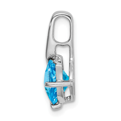 14k White Gold Cushion Blue Topaz and Real Diamond Pendant