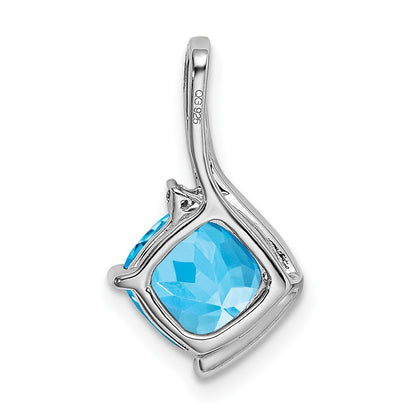 14k White Gold Cushion Blue Topaz and Real Diamond Pendant
