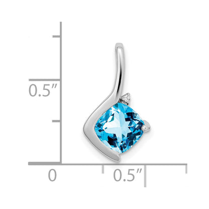 14k White Gold Cushion Blue Topaz and Real Diamond Pendant
