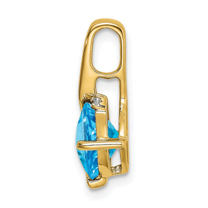 14K Yellow Gold Cushion Blue Topaz and Real Diamond Pendant