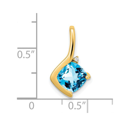 14K Yellow Gold Cushion Blue Topaz and Real Diamond Pendant