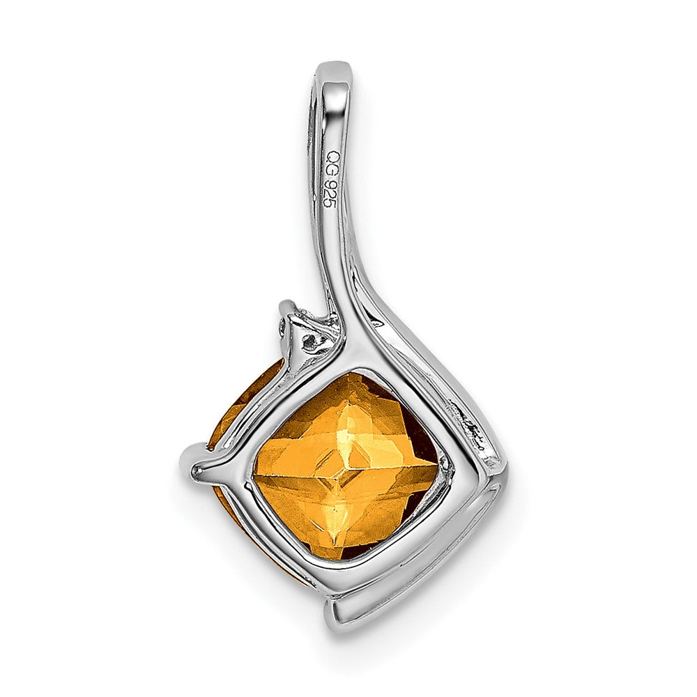14k White Gold Cushion Citrine and Real Diamond Pendant