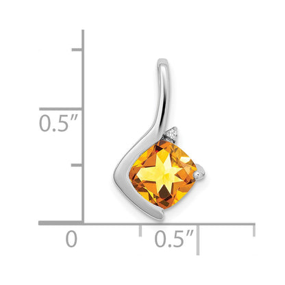 14k White Gold Cushion Citrine and Real Diamond Pendant