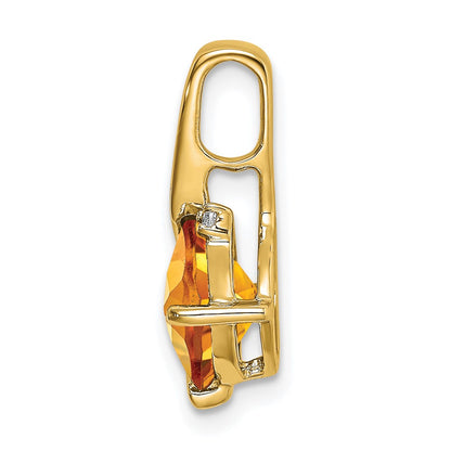 14K Yellow Gold Cushion Citrine and Real Diamond Pendant
