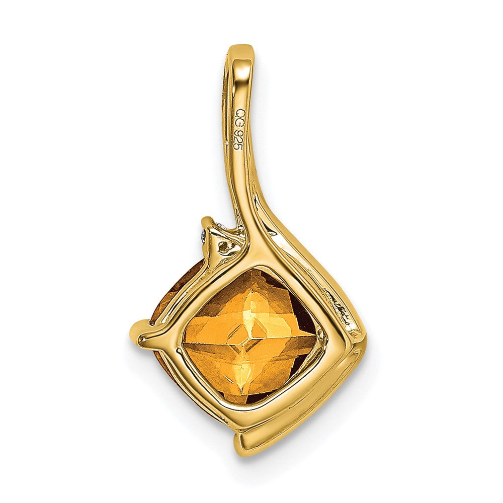 14K Yellow Gold Cushion Citrine and Real Diamond Pendant