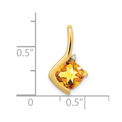 14K Yellow Gold Cushion Citrine and Real Diamond Pendant
