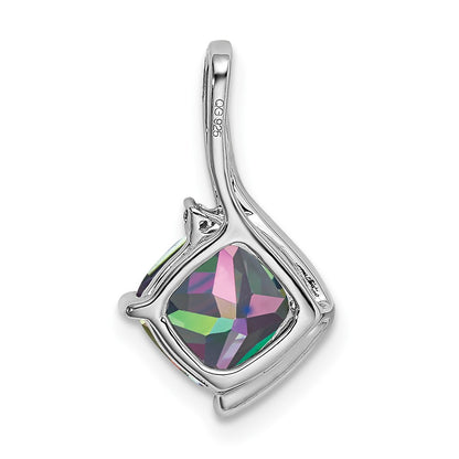 14k White Gold Cushion Mystic Fire Topaz and Real Diamond Pendant