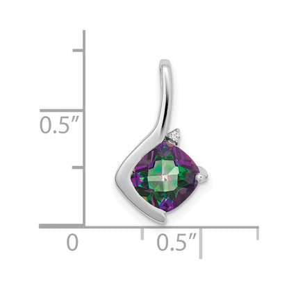 14k White Gold Cushion Mystic Fire Topaz and Real Diamond Pendant