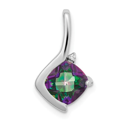 14k White Gold Cushion Mystic Fire Topaz and Real Diamond Pendant