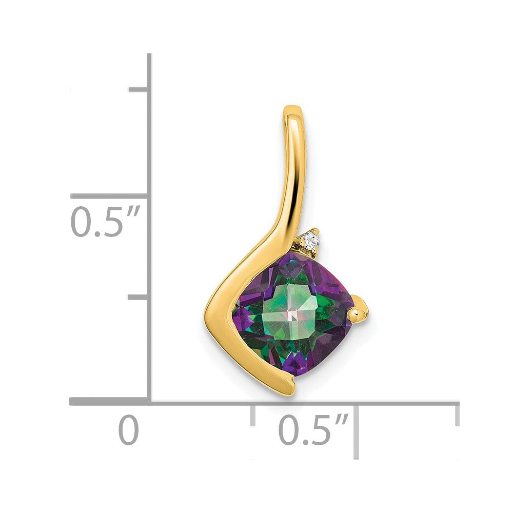 14K Yellow Gold Cushion Mystic Fire Topaz and Real Diamond Pendant