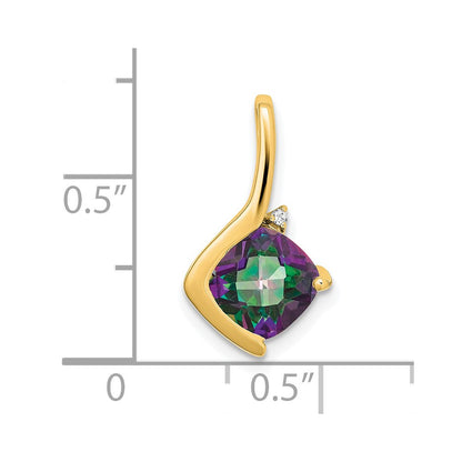 14K Yellow Gold Cushion Mystic Fire Topaz and Real Diamond Pendant