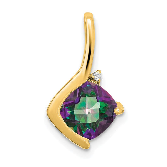 14K Yellow Gold Cushion Mystic Fire Topaz and Real Diamond Pendant