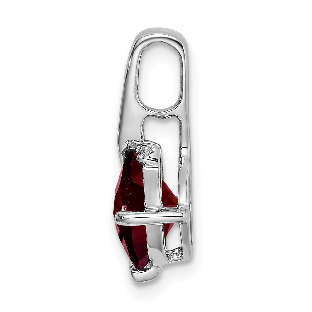 14k White Gold Cushion Garnet and Real Diamond Pendant