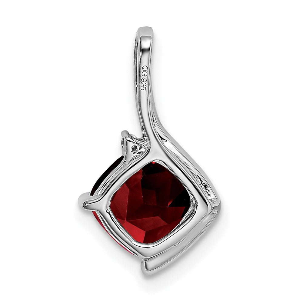 14k White Gold Cushion Garnet and Real Diamond Pendant