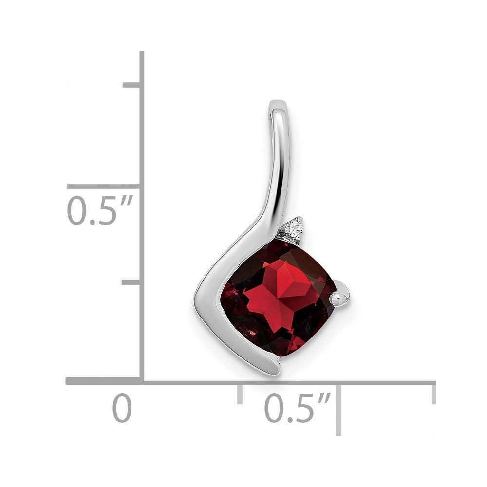 14k White Gold Cushion Garnet and Real Diamond Pendant