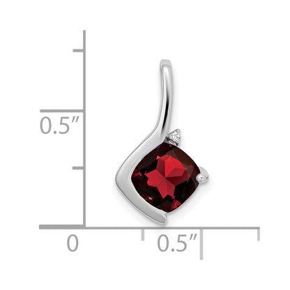 14k White Gold Cushion Garnet and Real Diamond Pendant