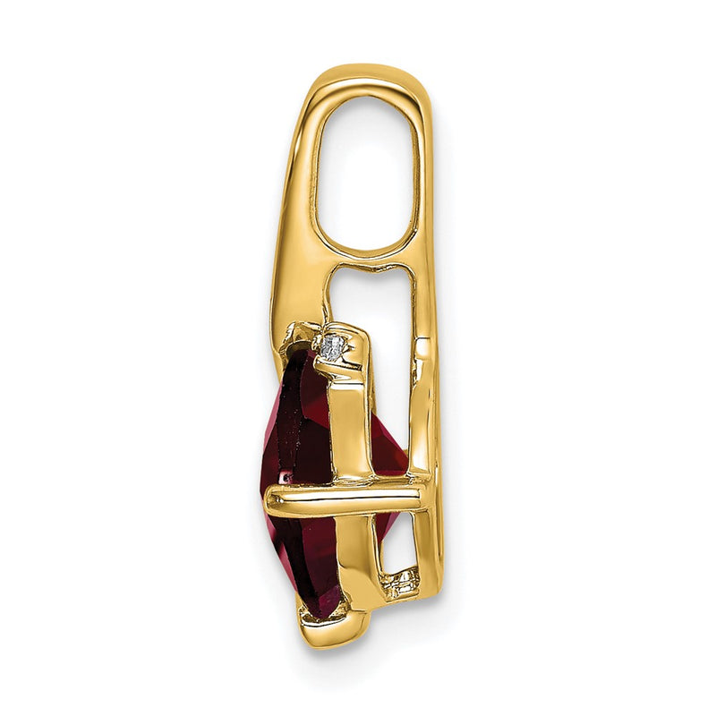 14K Yellow Gold Cushion Garnet and Real Diamond Pendant