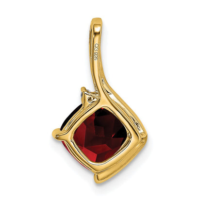 14K Yellow Gold Cushion Garnet and Real Diamond Pendant