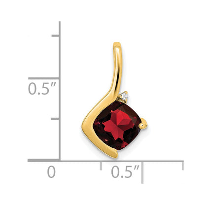 14K Yellow Gold Cushion Garnet and Real Diamond Pendant