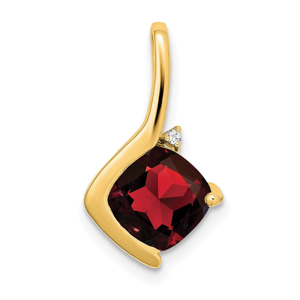 14K Yellow Gold Cushion Garnet and Real Diamond Pendant