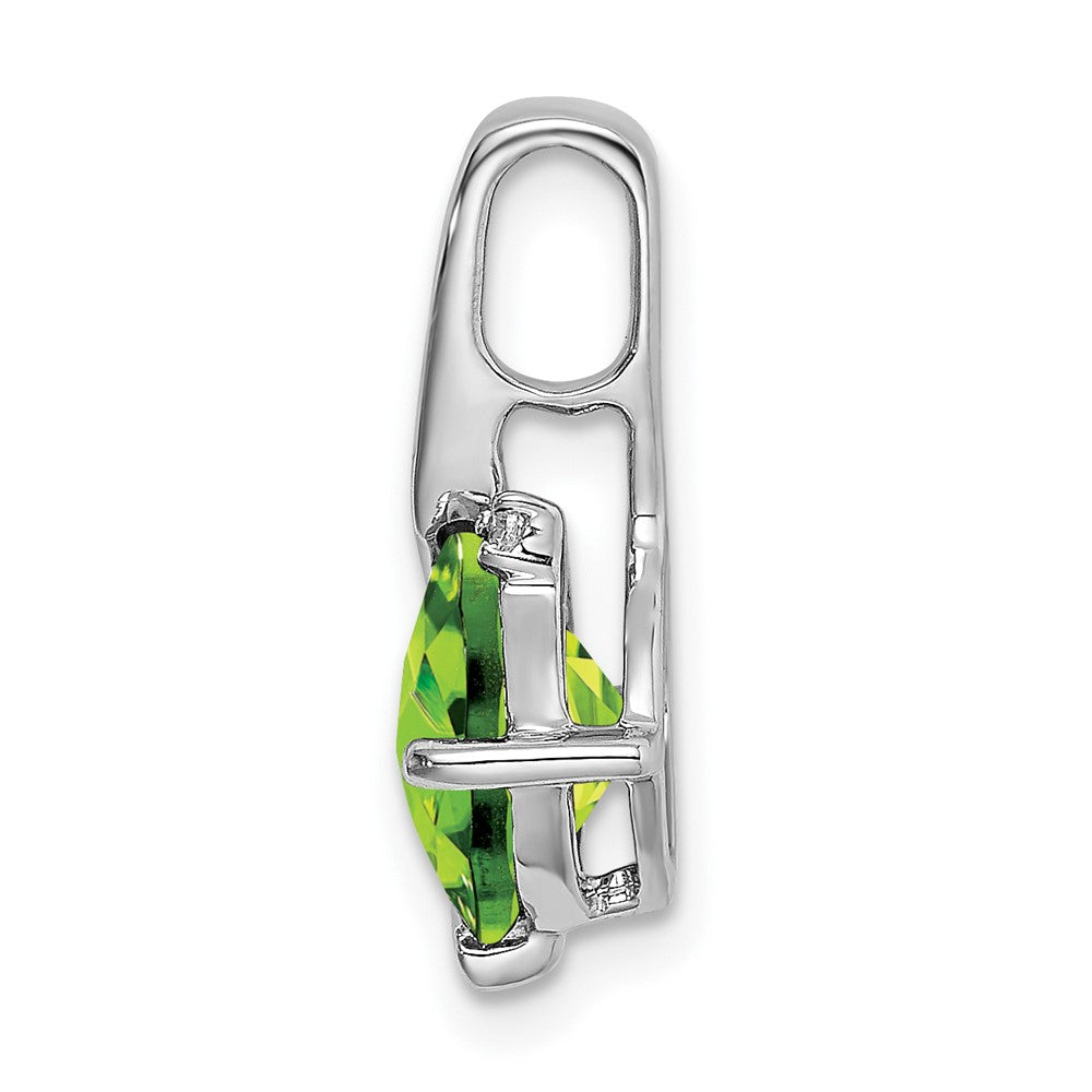 14k White Gold Cushion Peridot and Real Diamond Pendant