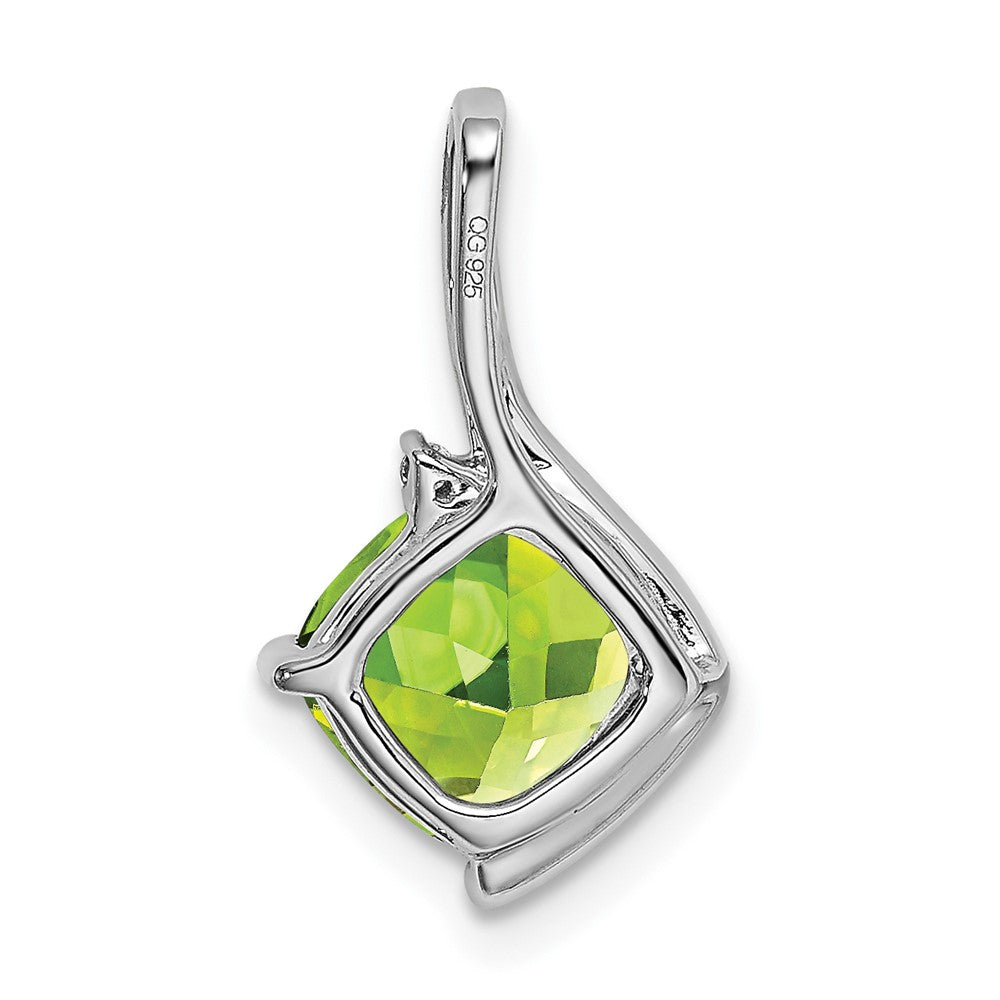 14k White Gold Cushion Peridot and Real Diamond Pendant