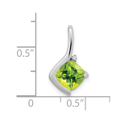14k White Gold Cushion Peridot and Real Diamond Pendant