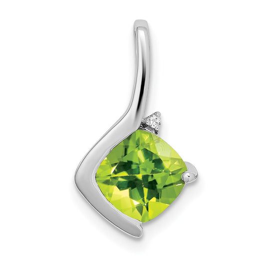 14k White Gold Cushion Peridot and Real Diamond Pendant